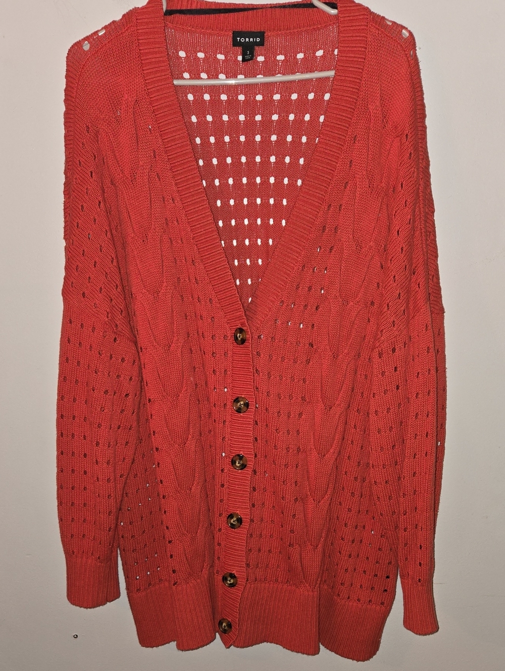 torrid Coral Cable Open-Knit Button Cardigan